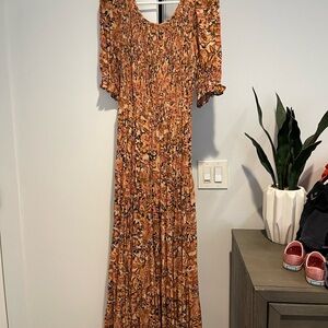 Floral Maxi Dress in Orange and Brown